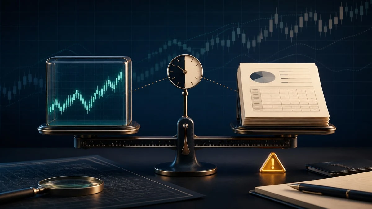 ETF market price and NAV reference balanced with a clock warning about mismatched valuation times