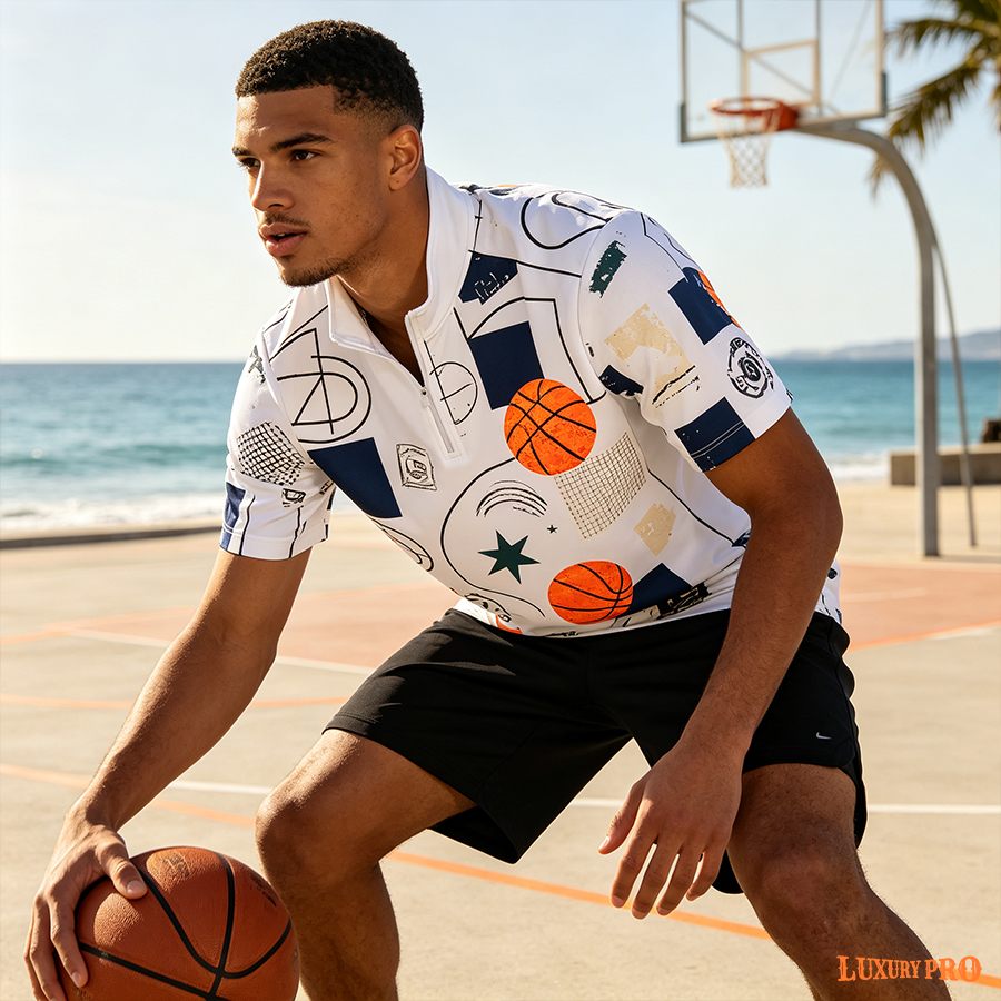 AOP MEG Stand‑Collared Zip‑Up Jersey