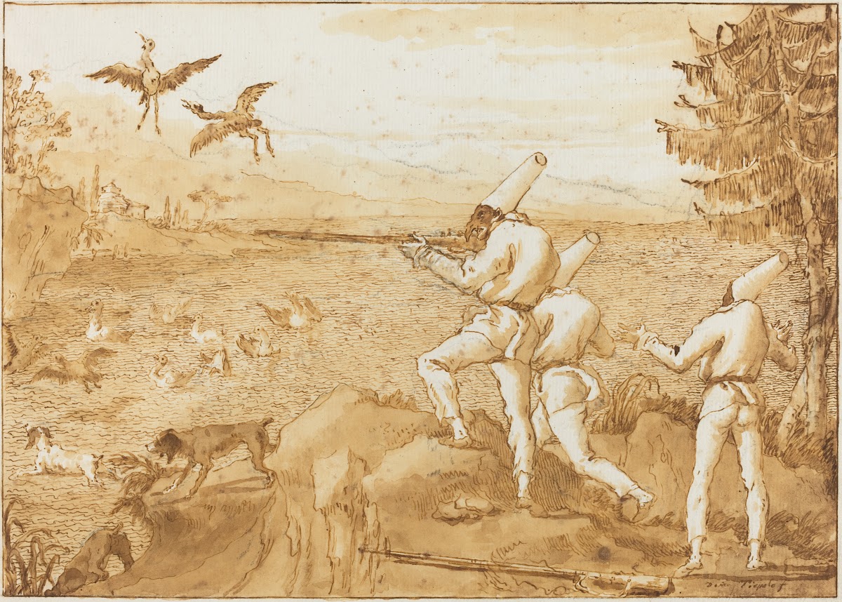 Punchinellos Hunting Waterfowl c 1800