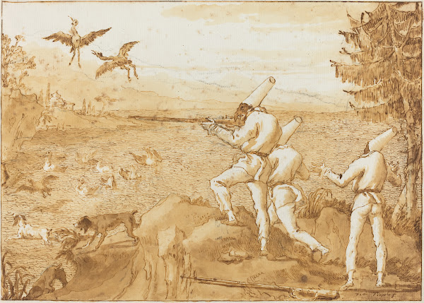 Punchinellos Hunting Waterfowl c 1800