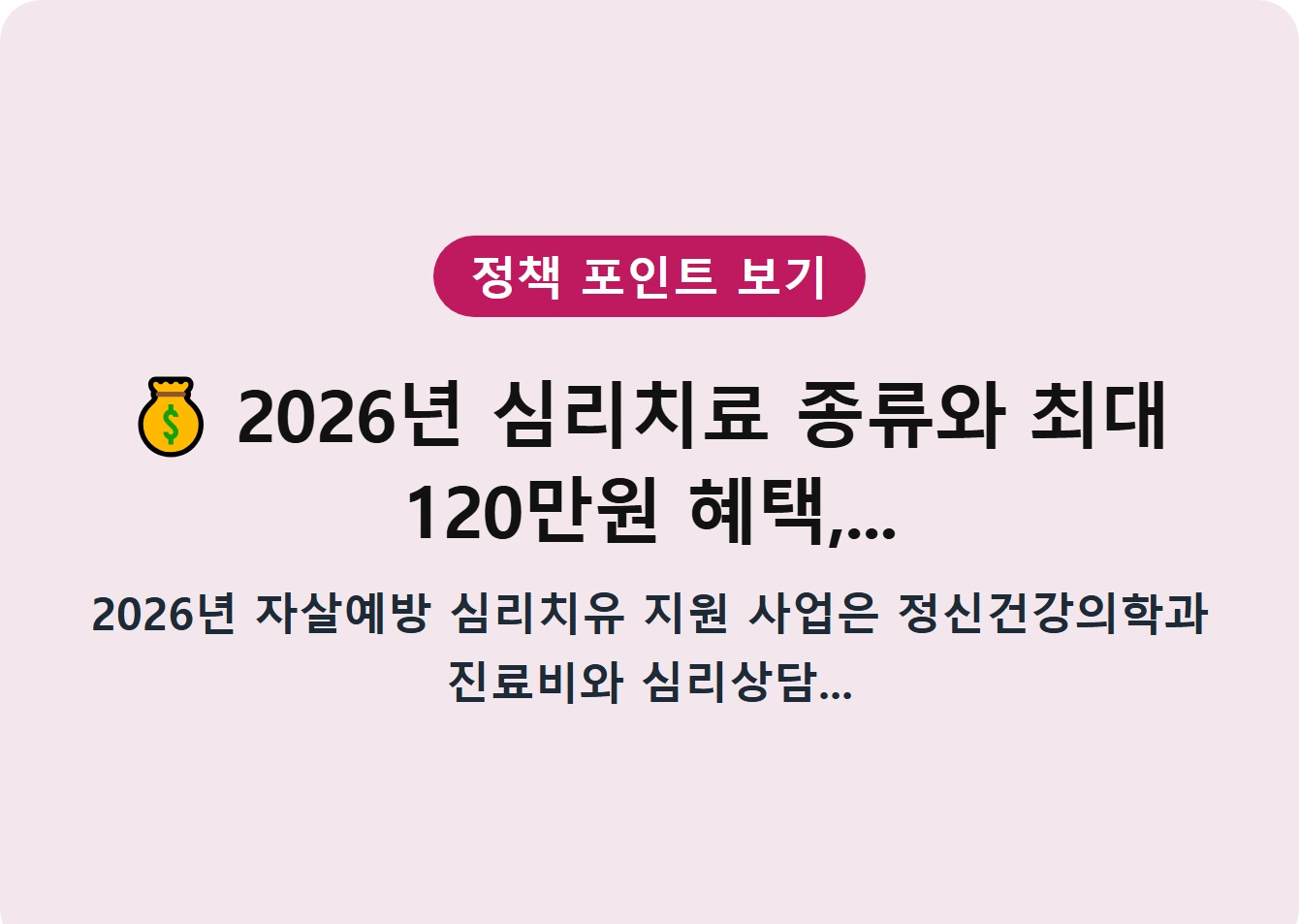 2026년 심리치료 종류와 최대 120만원 혜택,...