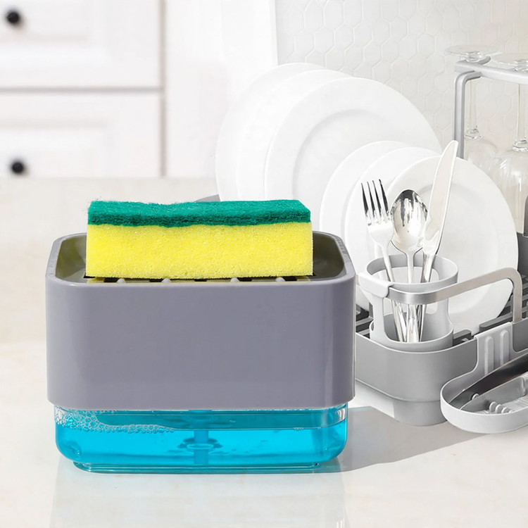 Soap dispenser with sponge and cleaning cloth