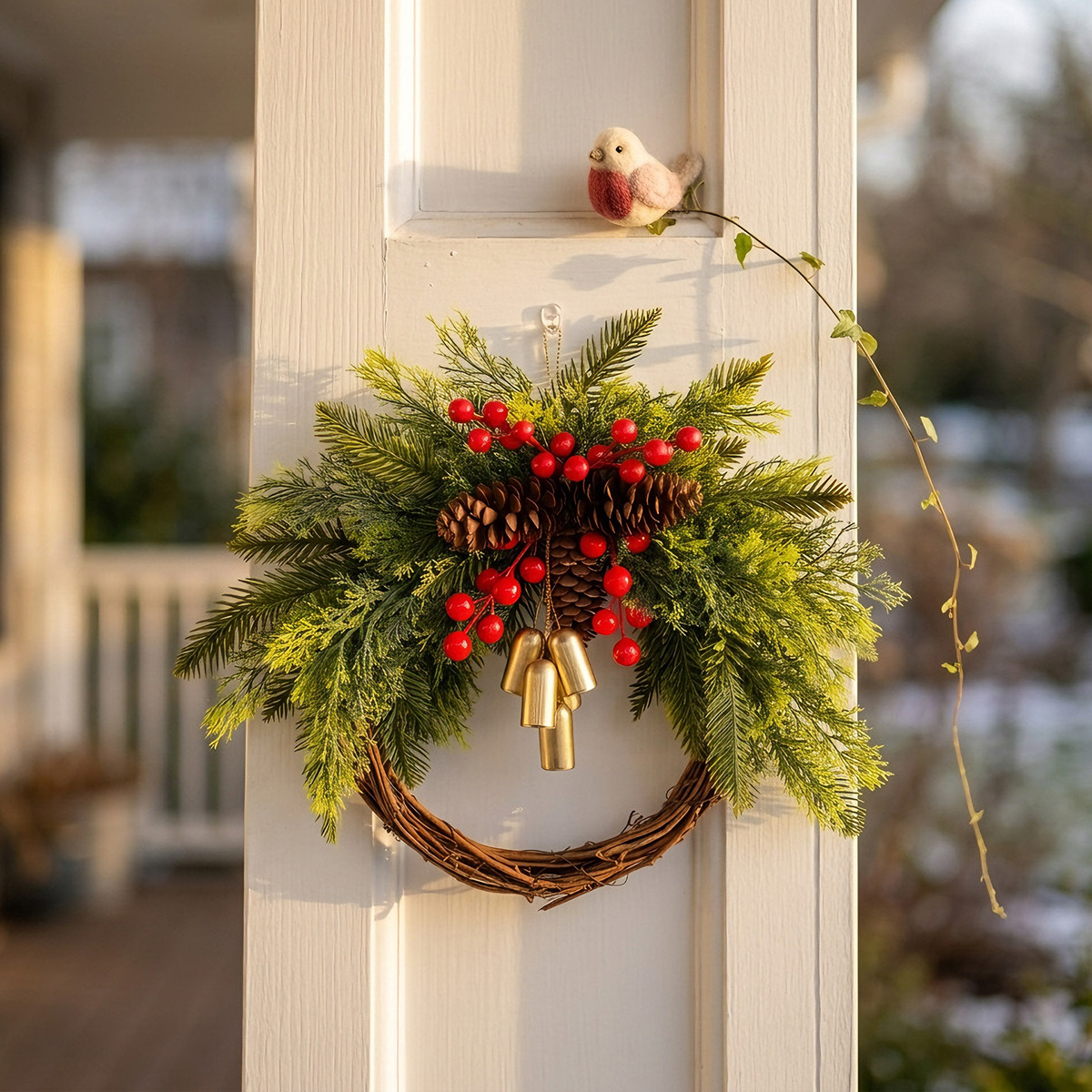 Christmas wreath with bells in country style