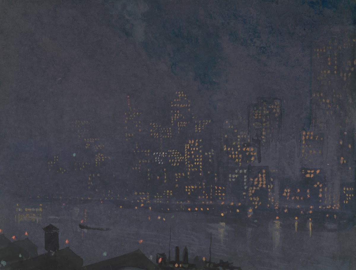Skyscrapers at night 1910