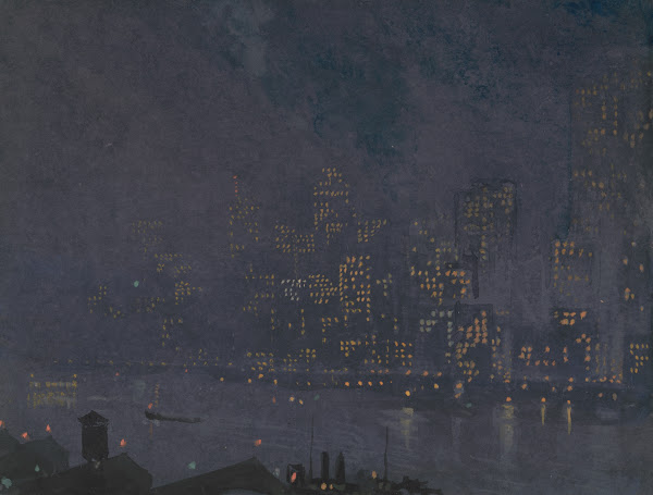 Skyscrapers at night 1910