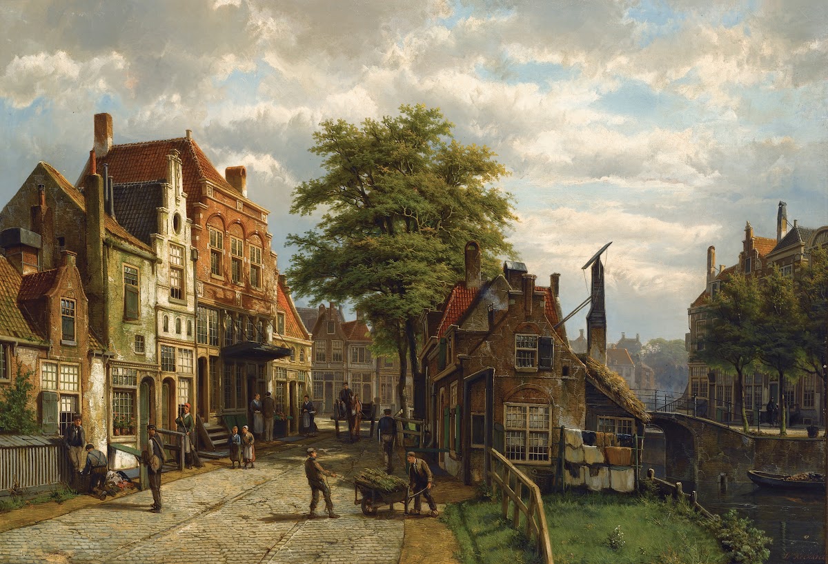 Figures In A Dutch Town On A Sunny Day