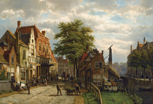 Figures In A Dutch Town On A Sunny Day