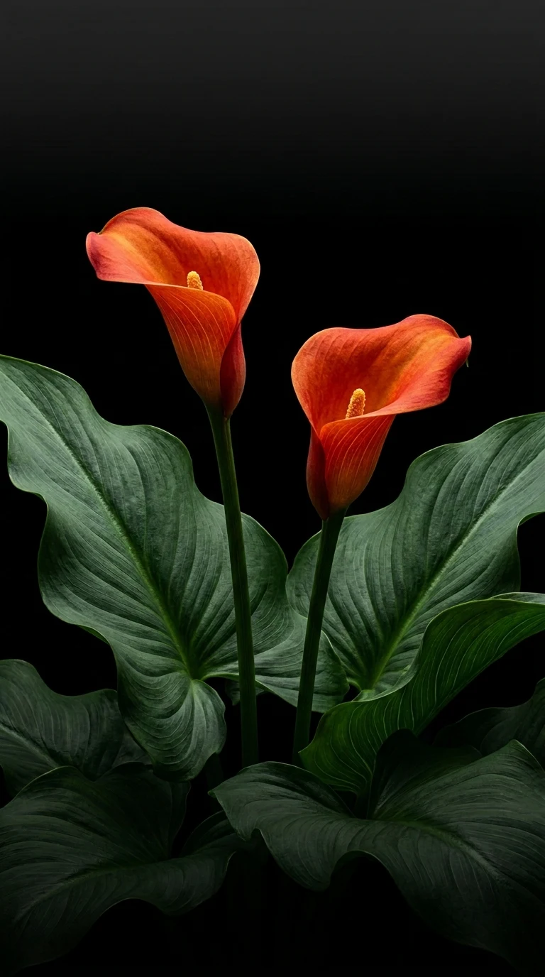 Minimalist Orange Calla Lily Black Background Wallpaper - Free 4K mobile Wallpaper