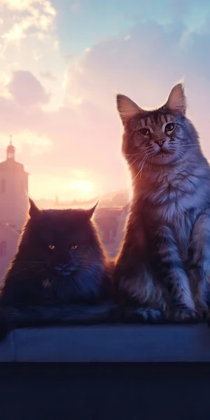 Maine Coon, Cats, Sunset, Silhouette 4K iPhone Wallpaper Background