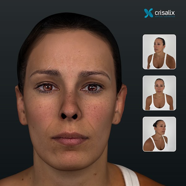 Simulation 3D des visages et les photos utilisées pour la générer. 1080px x 1080px.