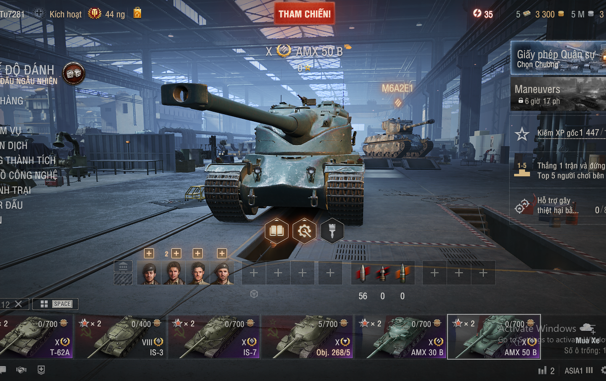 Acc World of Tanks PC gồm 5 tank X IS-7, T-62A, AMX 50B, AMX...