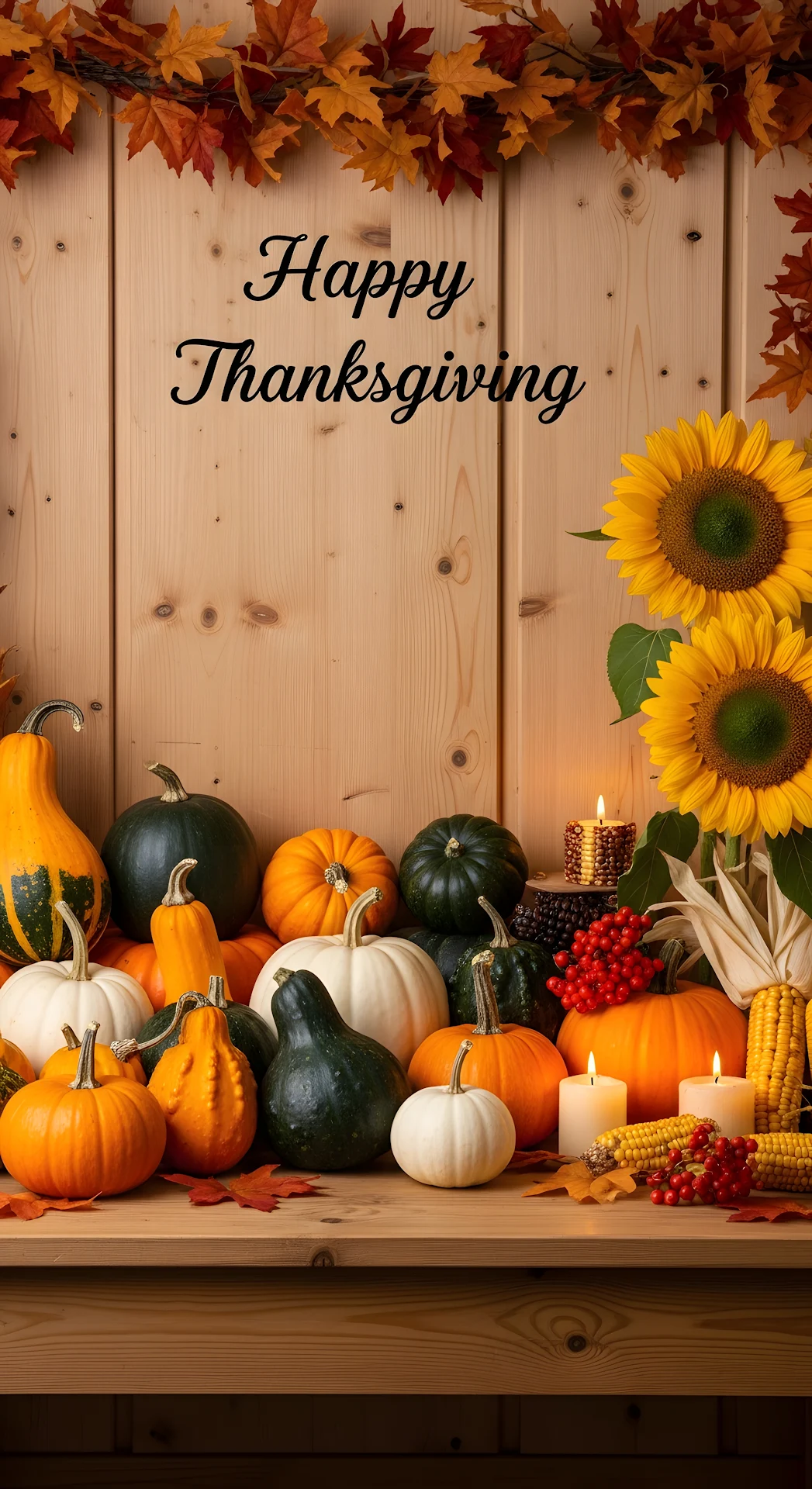 Rustic Thanksgiving Decor Pumpkins Sunflowers Wooden Wall - Free 4K mobile Wallpaper