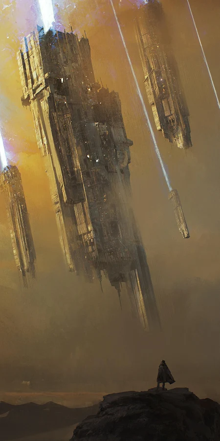 Lone Figure Views Falling Citadel Full HD iPhone Phone Wallpaper