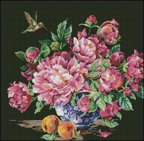 CMP 170234 Pink Peonies On Black