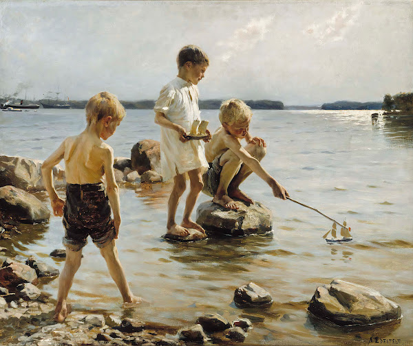 Boys Playing On The Shore Children Playing On The Shore 1884