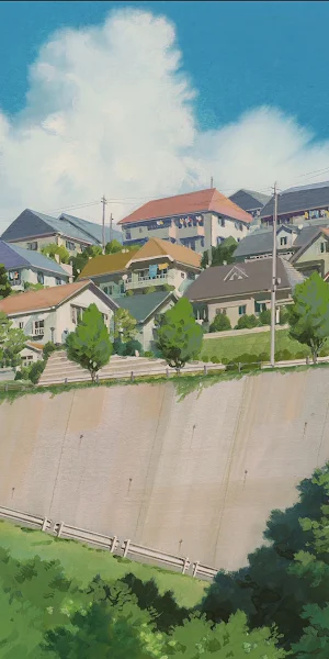 Anime Scenery, Ghibli Style, Suburb, Residential Area 4K Wallpaper Background