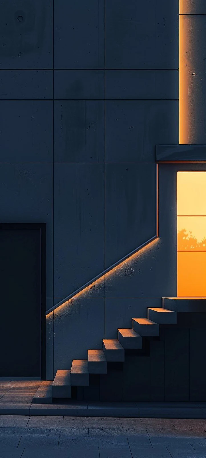 Minimalist Concrete Staircase at Sunset - Minimalist Digital Art iPhone Wallpaper (736x1632)