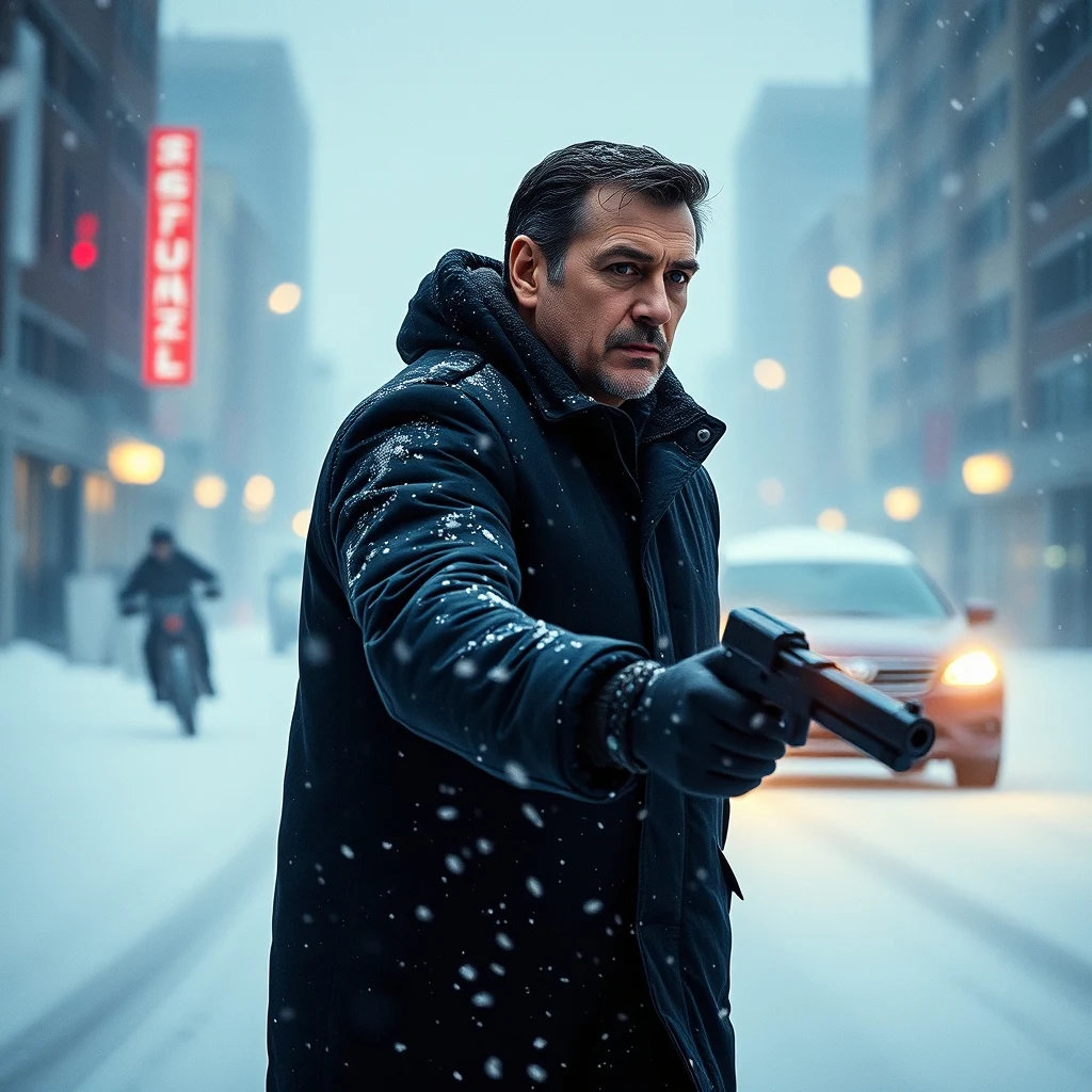 Liam Neeson dalam adegan film aksi Cold Pursuit