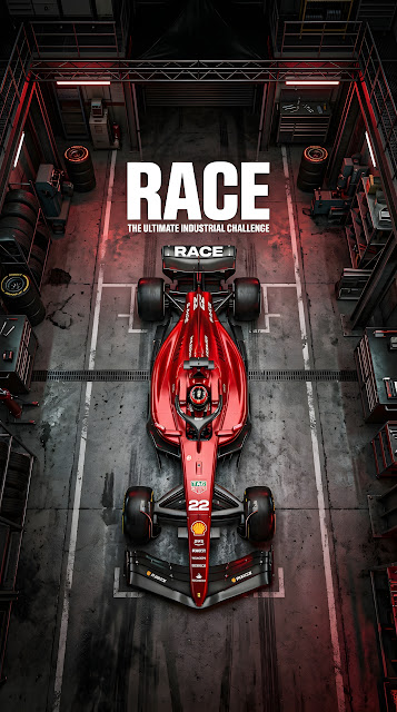 Top-Down View of a Red Racing Car Overlaid on Large 'RACE' Typography - Free mobile Wallpaper