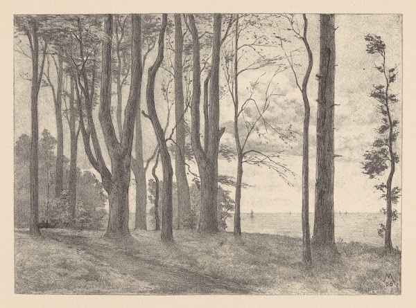 Bomen aan water met zeilboten Valkeveen 1906