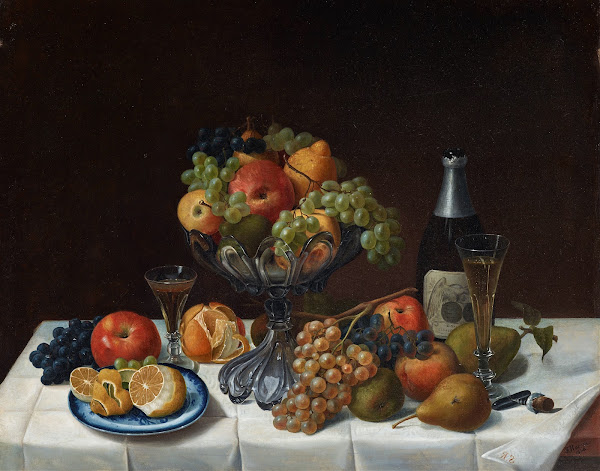 Fruit Still Life with Champagne Bottle 1848