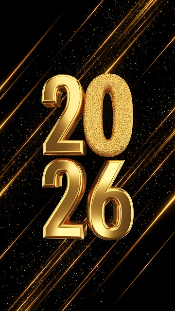 3D Render of Sparkling Gold 2026 Typography on Black Background - Free mobile Wallpaper