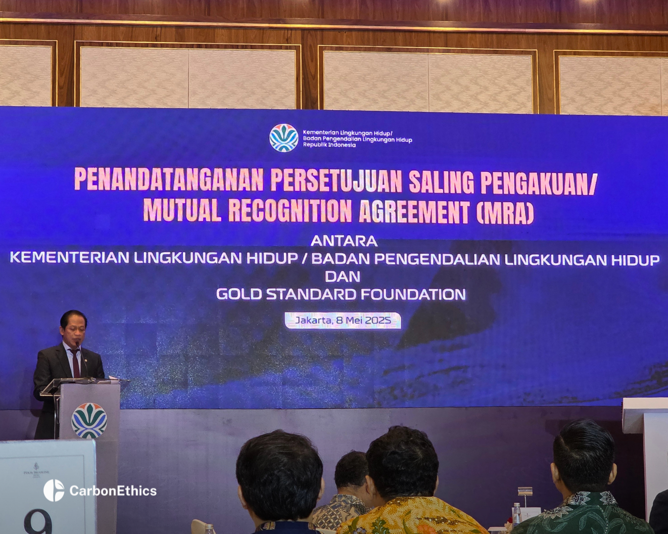 Indonesia's Minister of Environment, Hanif Faisol Nurofiq, in the ceremony for MRA signing between Indonesia and Gold Standard Foundation.