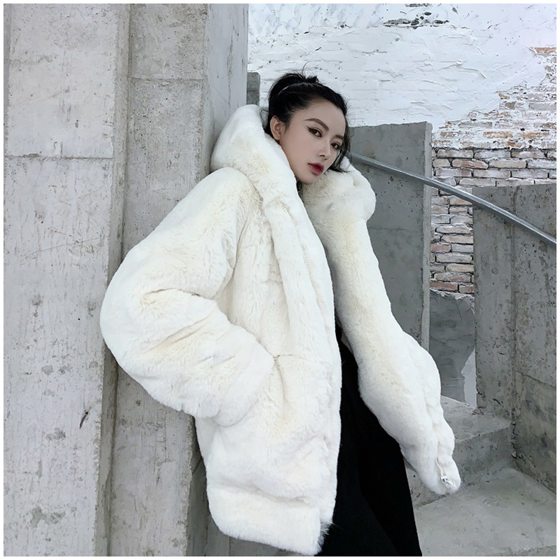 Casual Faux Fur Coat with Hood for Women