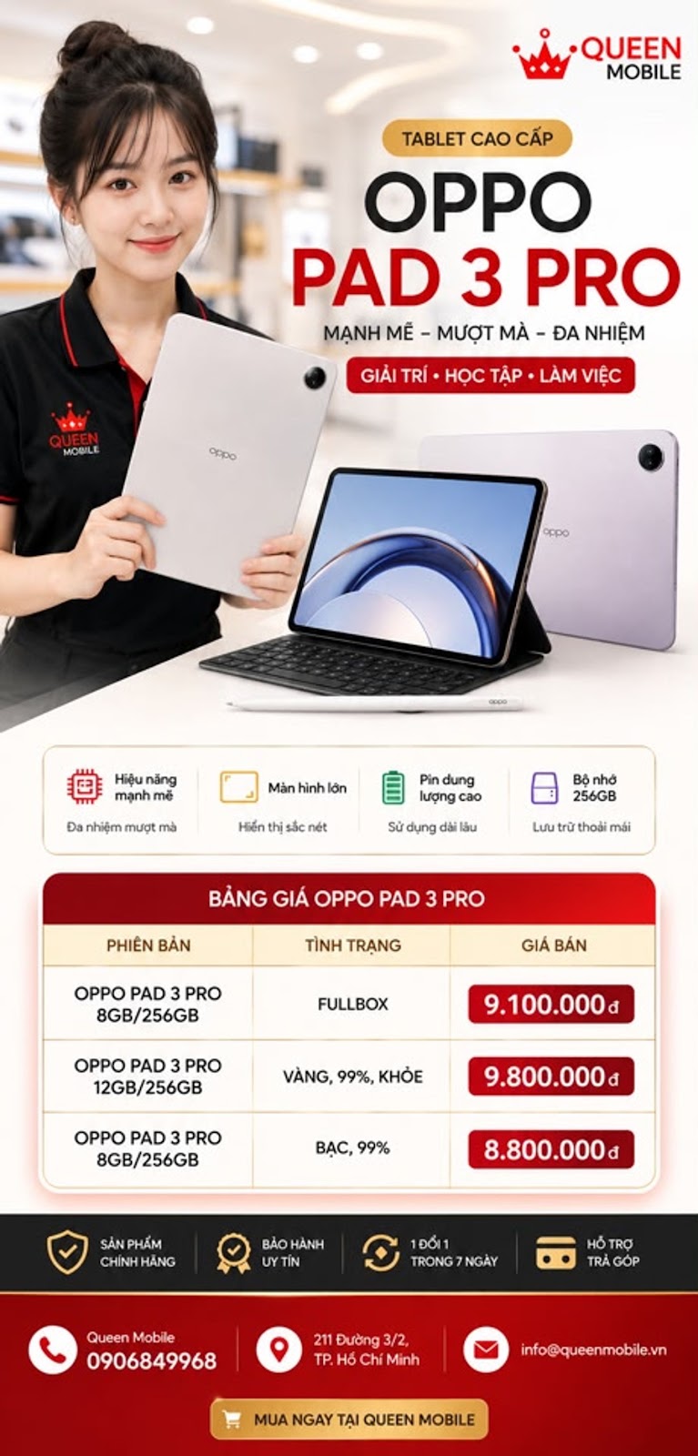 OPPO PAD 3 PRO – TABLETTE HAUTE CONFIGURATION, PRIX À PARTIR DE 8,8 MILLIONS CHEZ QUEEN MOBILE 

#Oppop...