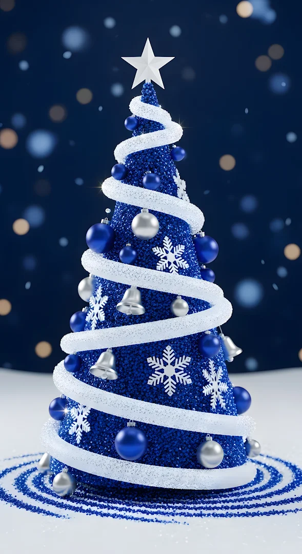 Sparkling Blue Glitter Christmas Tree White Spiral