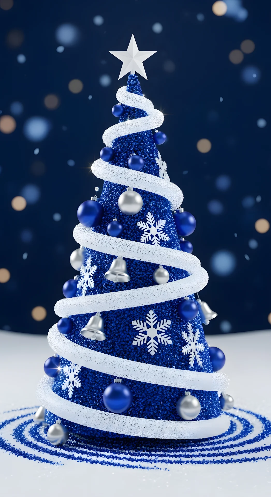 Sparkling Blue Glitter Christmas Tree White Spiral - Free 4K mobile Wallpaper