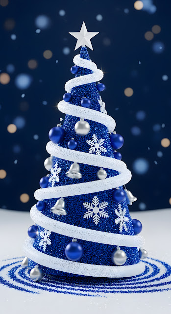 Sparkling Blue Glitter Christmas Tree White Spiral - Free mobile Wallpaper