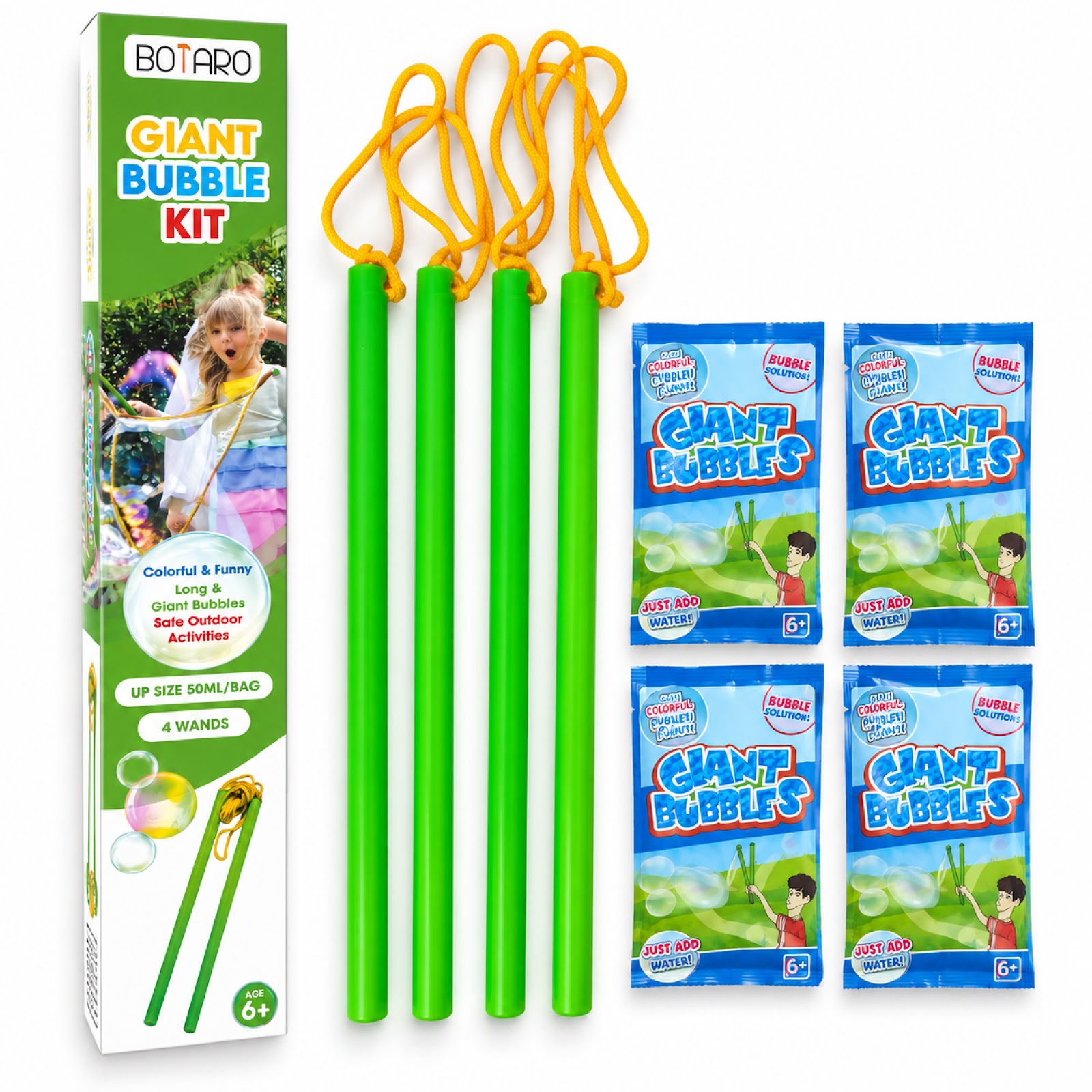 8PCS Giant Bubble Wands Kit, Giant Bubble Maker Set with 4 Wands and 4 Bubble Concentrate Packets, Outdoor Bubble Toys for Kids, Birthday Party, Beach and Backyard Fun view 3
