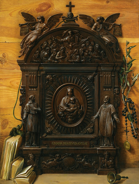 A Trompe Loeil Still Life Of A Portable Wooden Altar With A Rosary A Hand Bell A