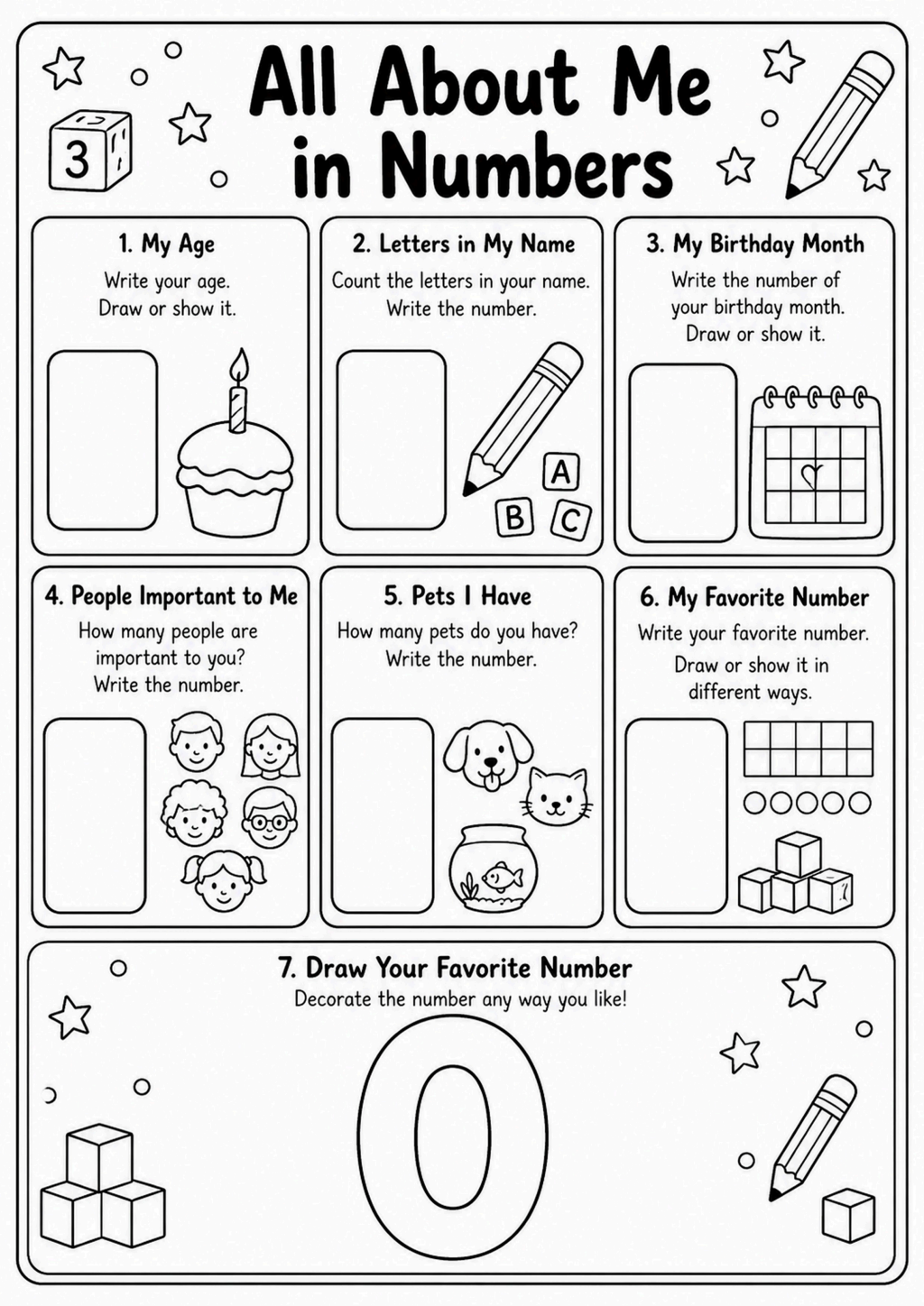 All About Me in Numbers Worksheet
