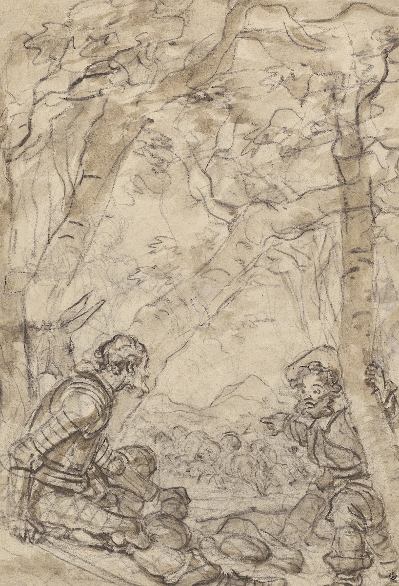 Don Quixote and Sancho Panza Witness the Attack on Rocinante 1780s