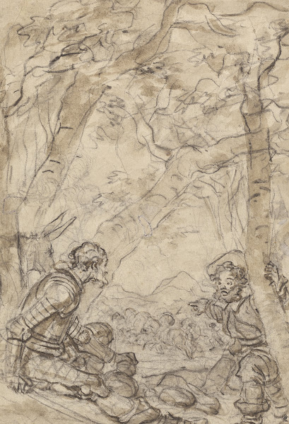 Don Quixote and Sancho Panza Witness the Attack on Rocinante 1780s