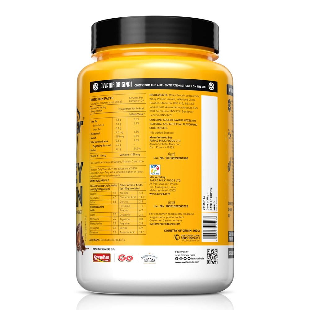 Avvatar Whey Protein Chocolate Hazelnut Flavour, 1 Kg
