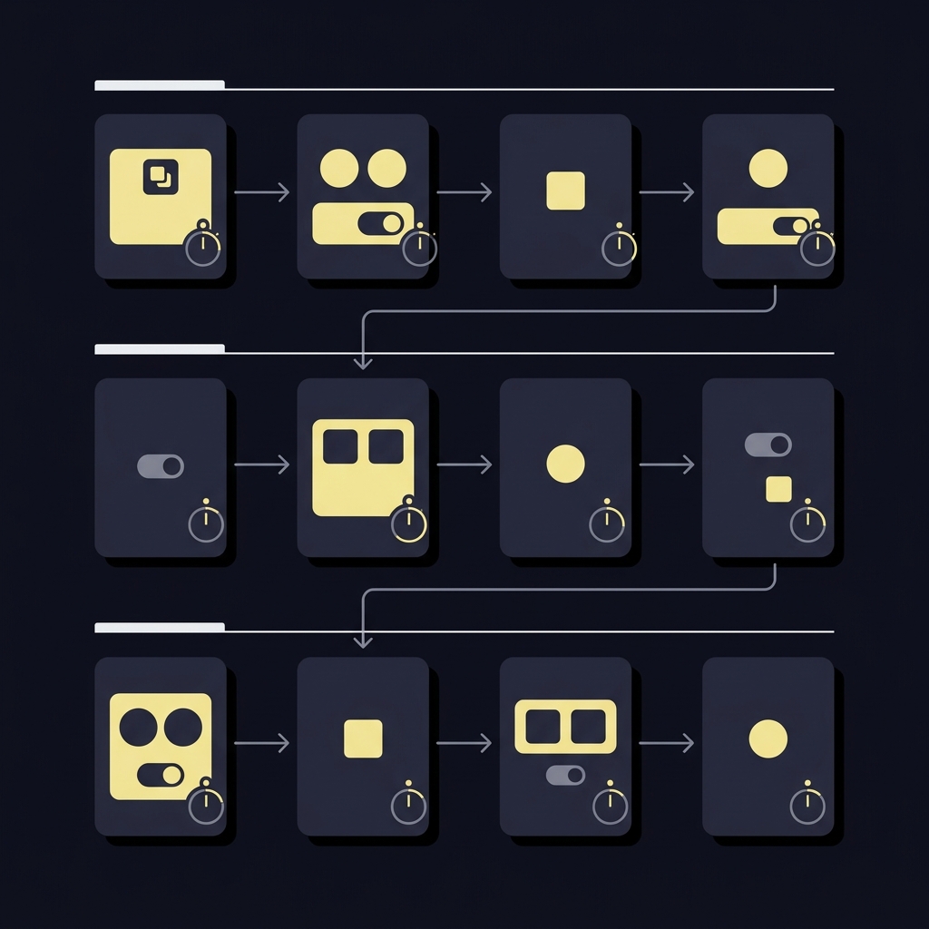 Minimal 2D vector diagram of segmented user flows and permission prompt timing with three parallel lanes and accent timing indicators on a dark Funded Plays style background What Is a Push