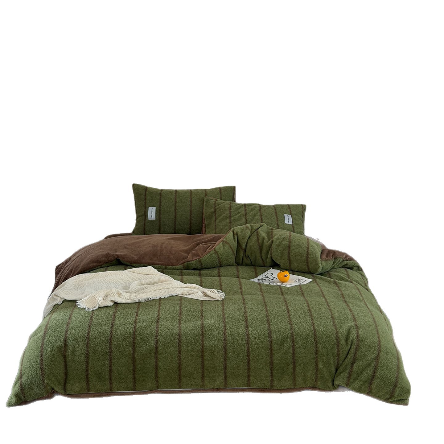 Milk Fiber Fleece Bedding Set, Striped, Thickened