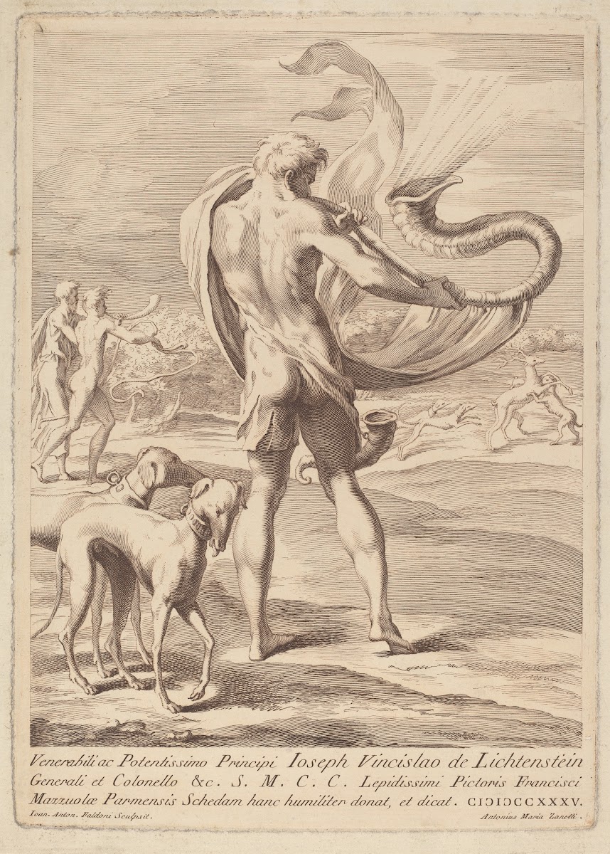 Nude Man Blowing A Conch 1735