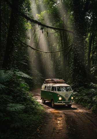 Vintage Camper Van Jungle Road