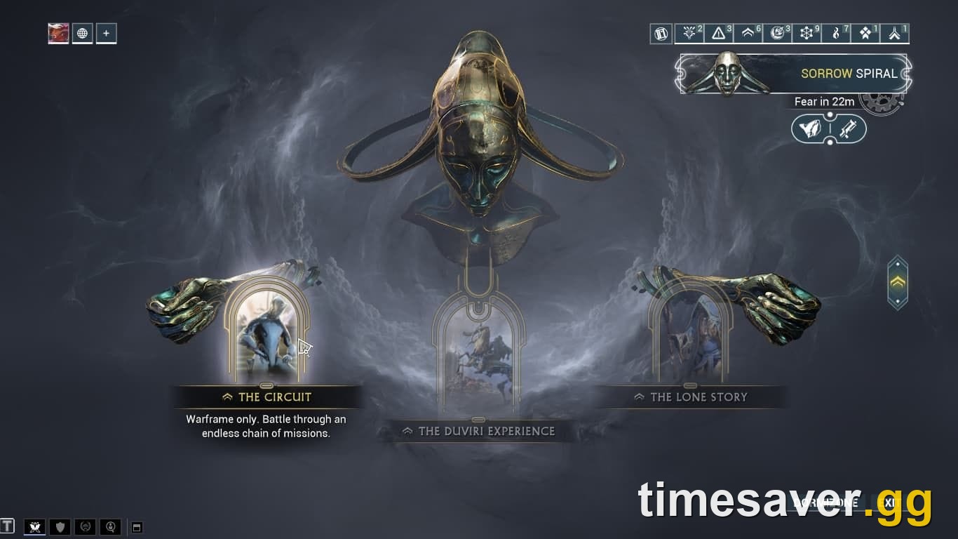 The Duviri Circuit selection screen in Warframe, the endless mission mode that awards Incarnon Genesis adapters