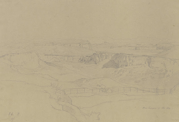 Ausblick über eine Karstlandschaft in der römischen Campagna 1839