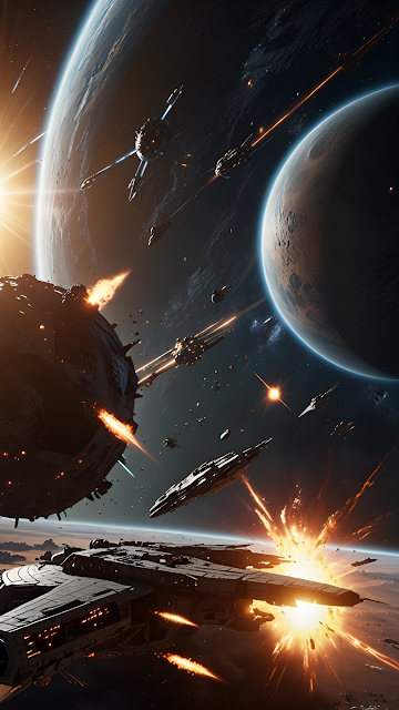 Epic Space Battle Starships Planets Explosion Sci Fi - Free mobile Wallpaper