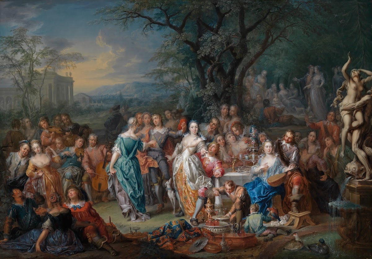 Vornehme Gesellschaft im Park 1750