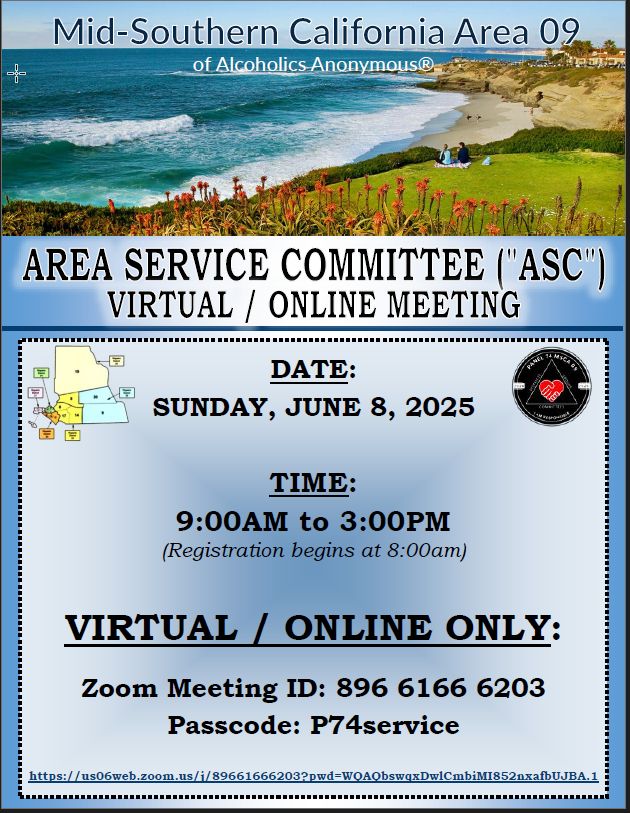 Flyer: June 8th Area Service Assembly Online Only