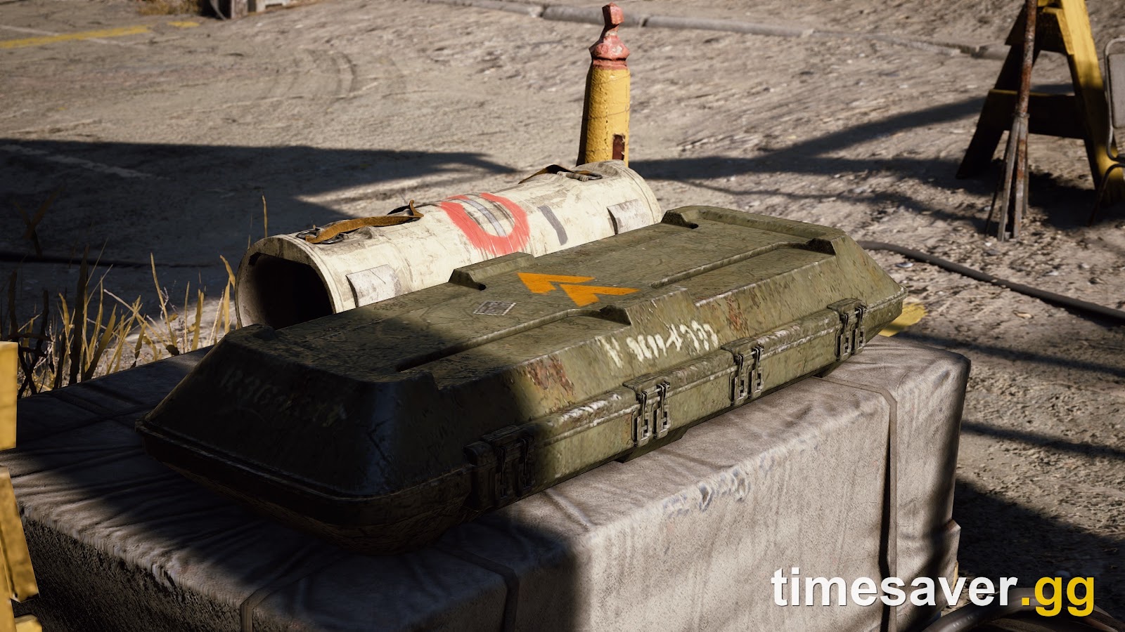 ARC Raiders Weapon Case loot container — a green military weapon crate sitting on a raider outpost surface, one of the containers the Anvil blueprint drops from