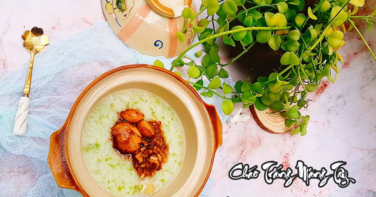Cháo trắng măng tây -ếch rim coca