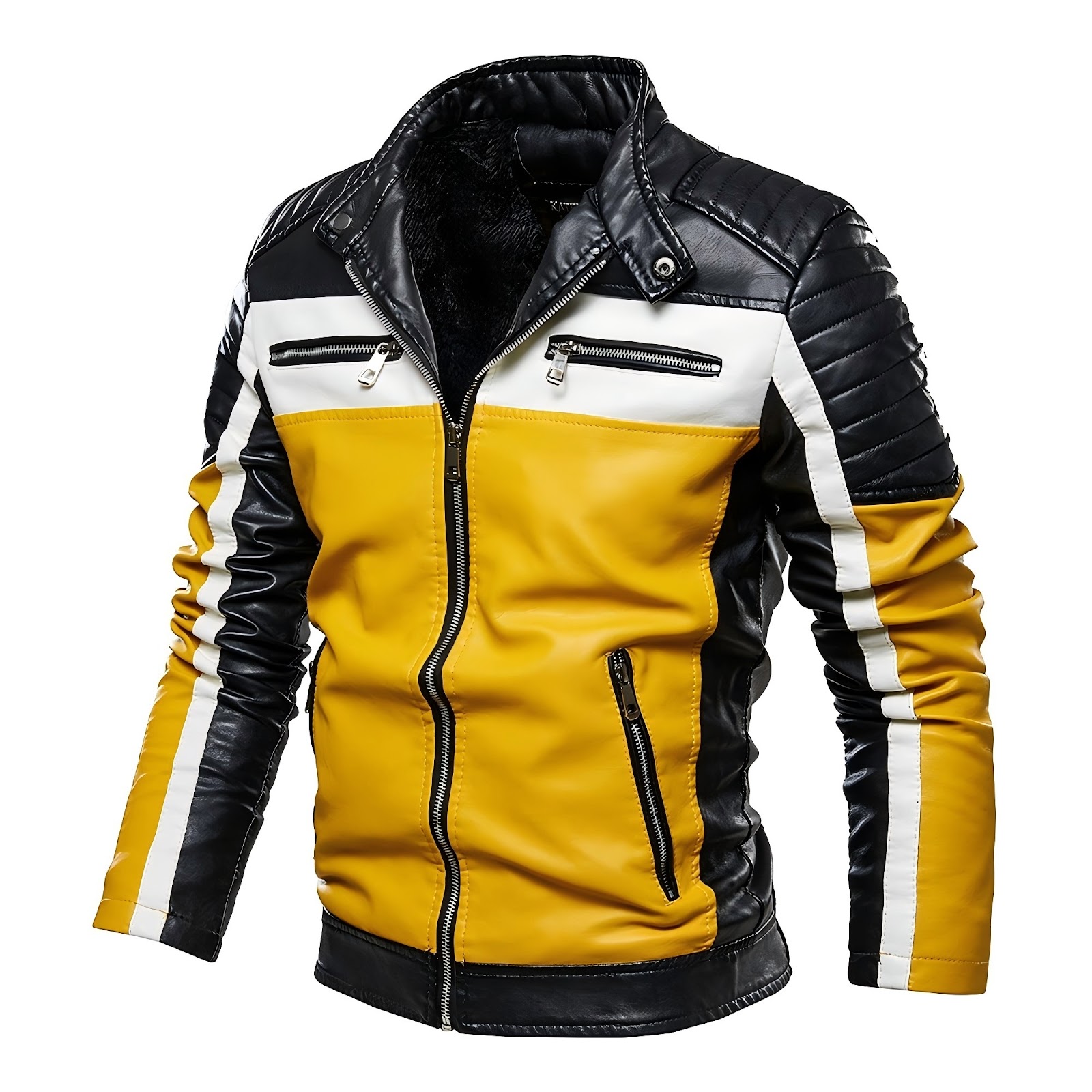 2D Red & White Panel Leather Jacket